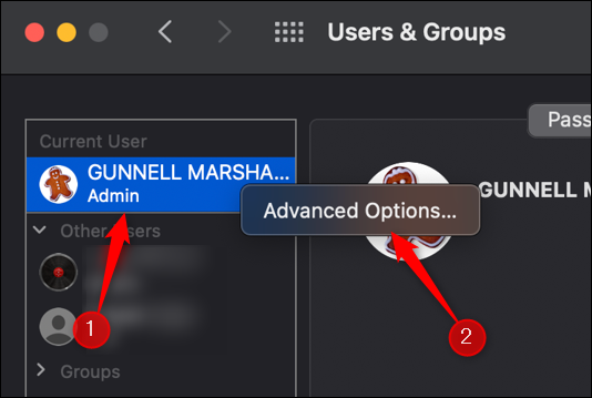 Faites un clic droit sur votre nom d'utilisateur, puis cliquez sur "Options avancées."