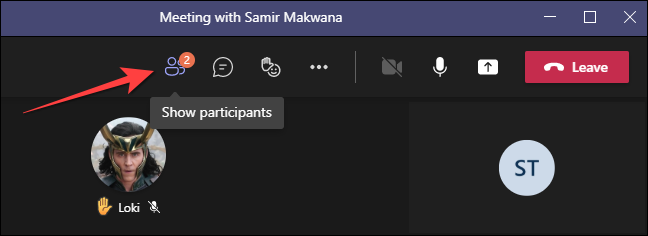 Lors d'un appel vidéo sur le bureau Microsoft Teams, sélectionnez le "Participants" bouton sur le dessus.