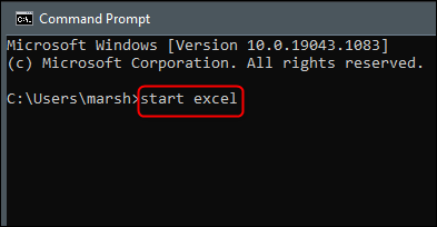 Taper "démarrer excel" dans l'invite de commande.