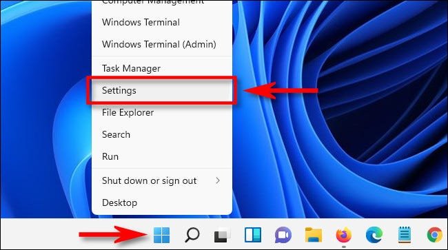 Sous Windows 11, cliquez avec le bouton droit sur le bouton Démarrer et sélectionnez "Paramètres."