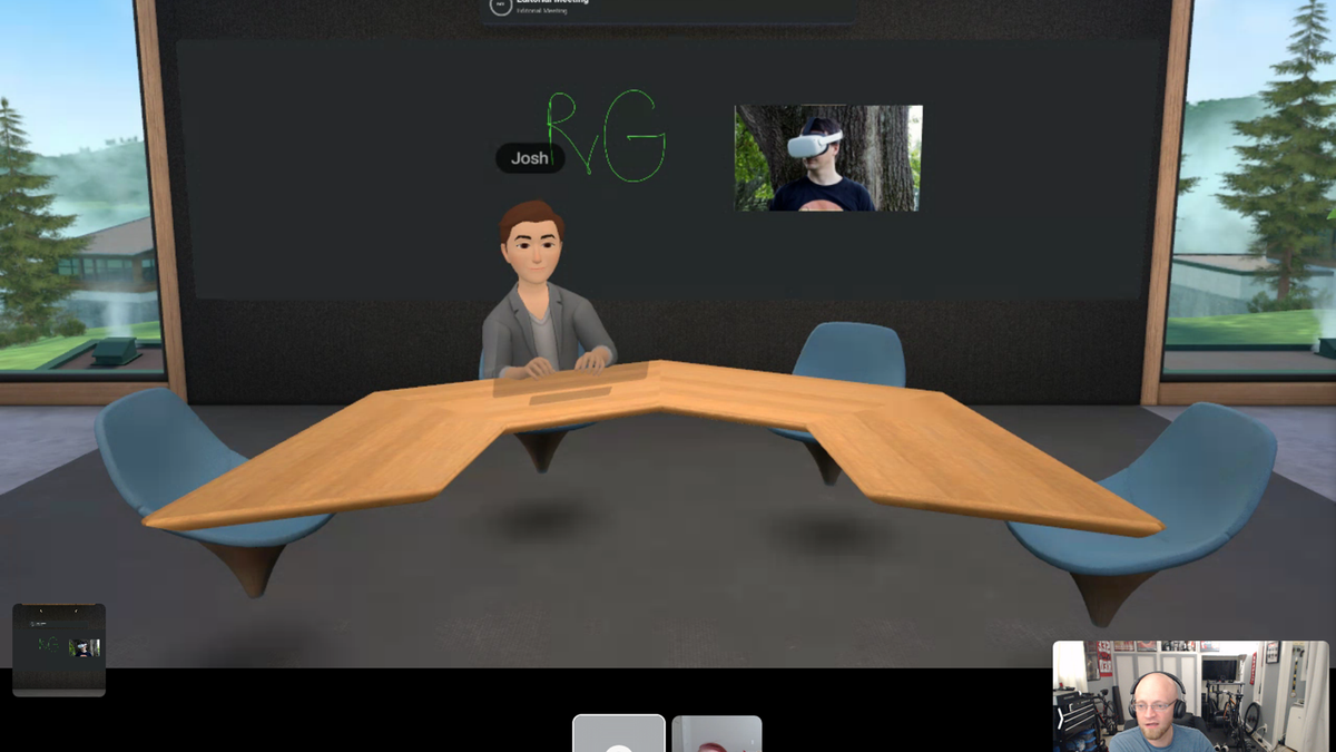 Une salle de conférence VR avec une personne à une table