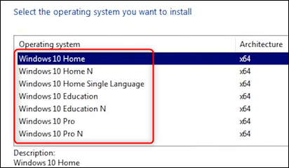 Cliquez sur le système d'exploitation que vous souhaitez installer.