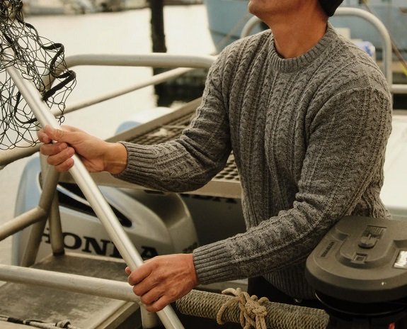 Pull pêcheur en laine de mer Wellen