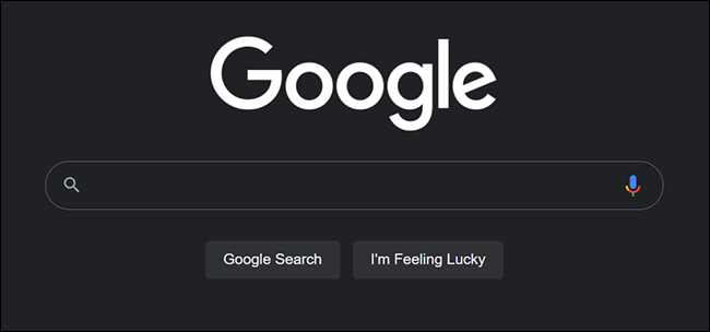Recherche Google sur le bureau en mode sombre.