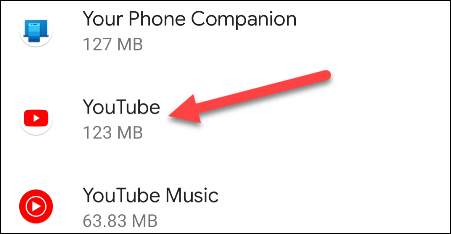 Sélectionnez l'application à personnaliser.