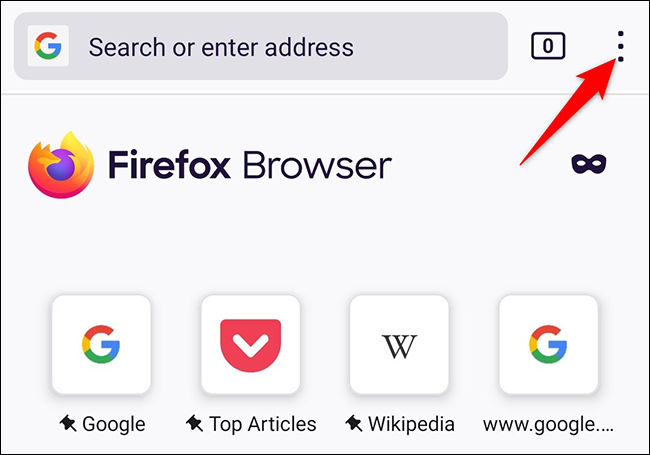 Appuyez sur les trois points dans le coin supérieur droit de Firefox sur Android.