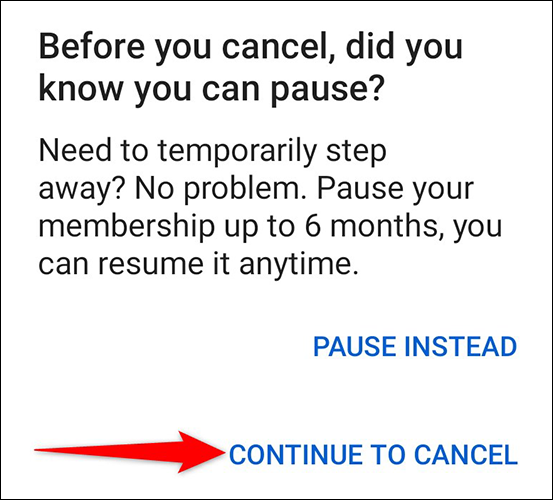 Sélectionner "Continuer pour annuler" à partir de l'invite de l'application YouTube.