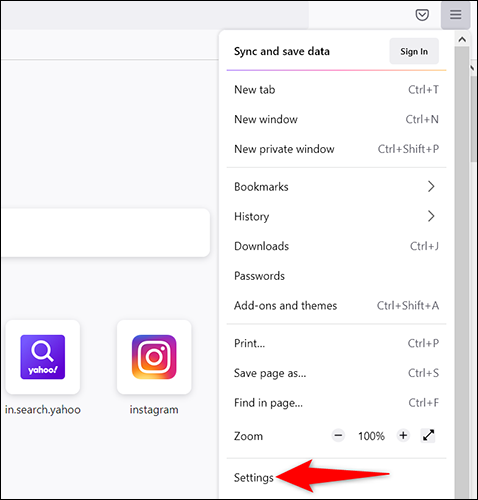 Sélectionner "Paramètres" dans Firefox sur le bureau.