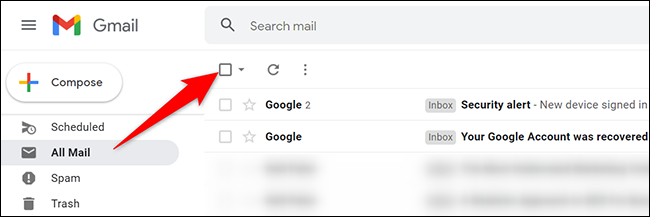 Sélectionnez tous les e-mails dans Gmail.