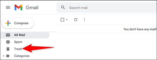 Cliquez sur "Déchets" dans la barre latérale gauche de Gmail.