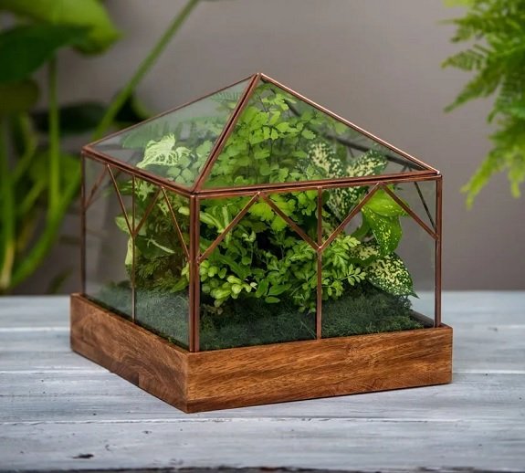 Terrarium Art Déco en Cuivre et Verre