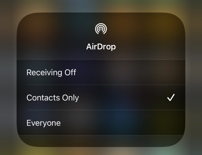 Écran des options AirDrop iPhone