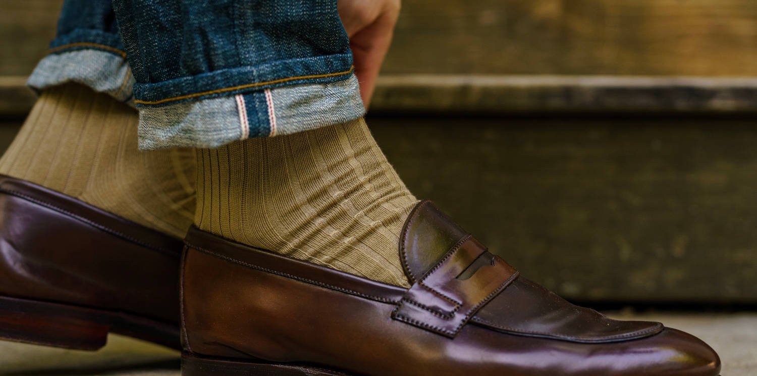 Libre de jeans selvedge cuff tan chaussettes de Boardroom Chaussettes et mocassins marron
