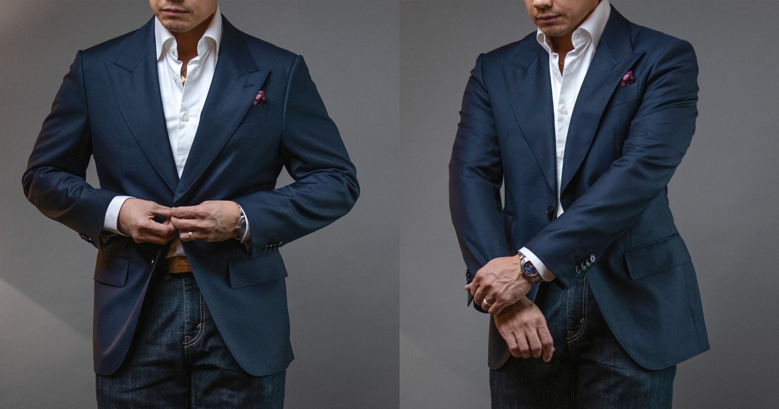 gros plan de l'homme en manteau de sport bleu et chemise blanche