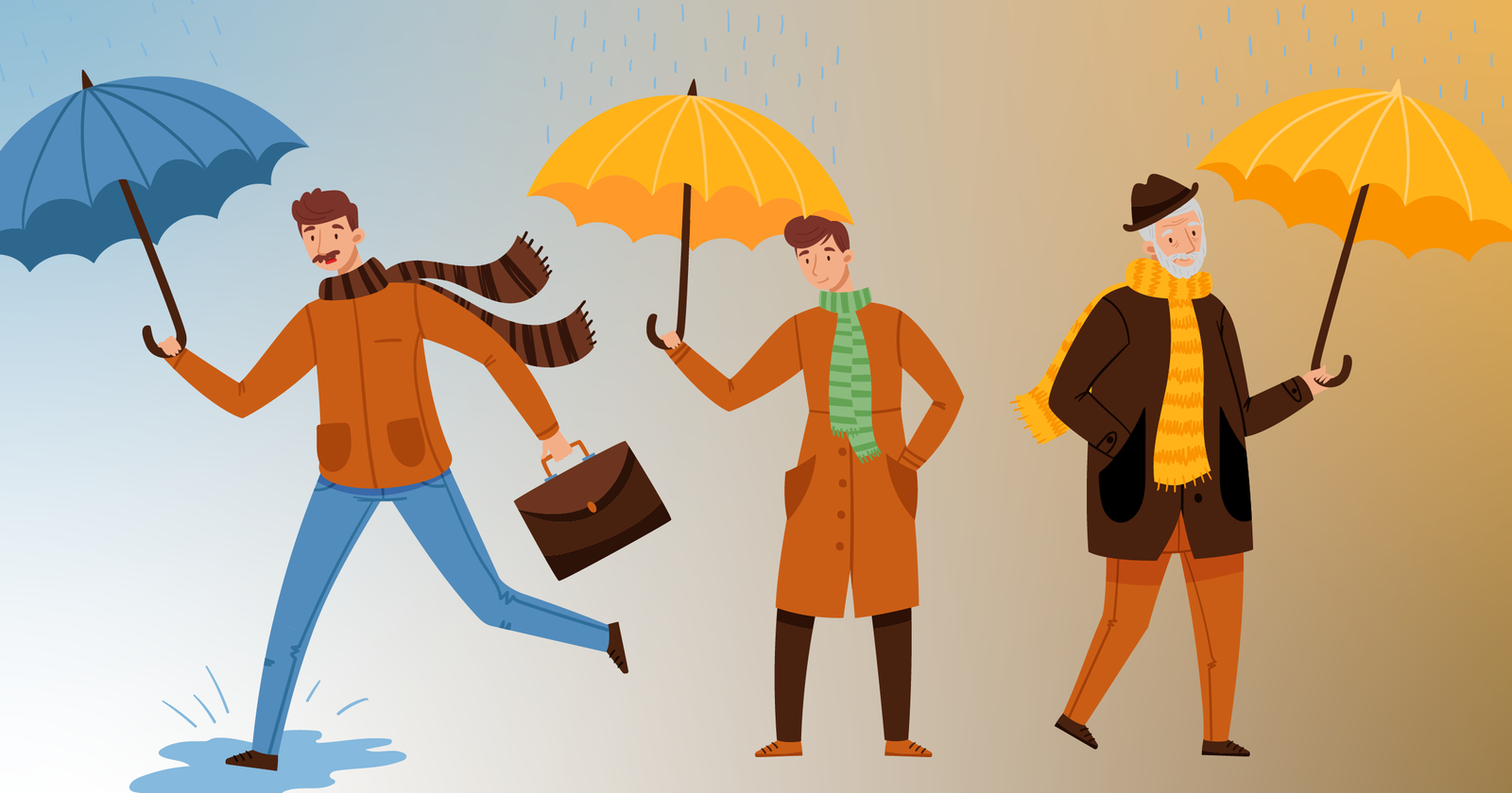 illustration d'hommes en tenue de pluie