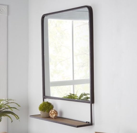 Miroir mural industriel BHG avec étagère en bois pliable