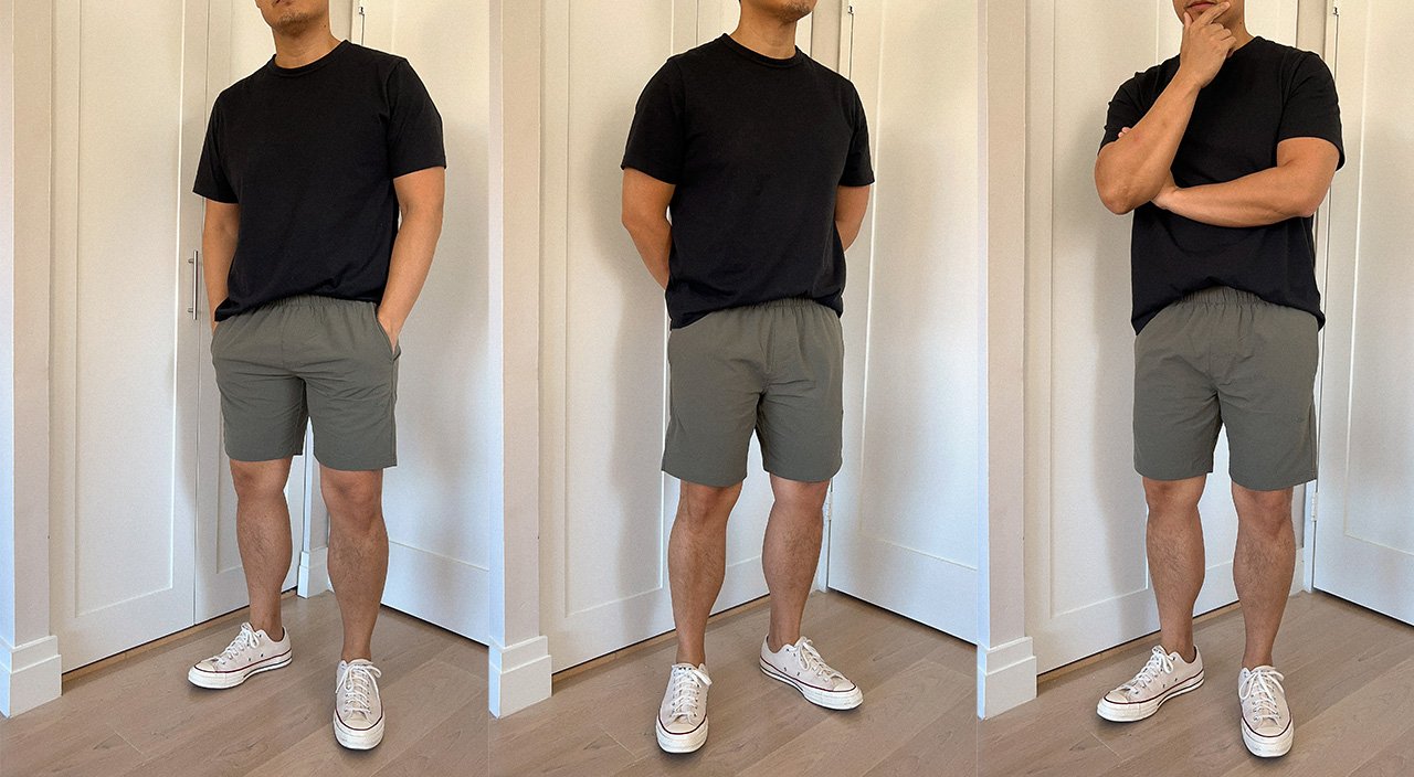 homme portant des t-shirts noirs et des shorts verts d'Olivers