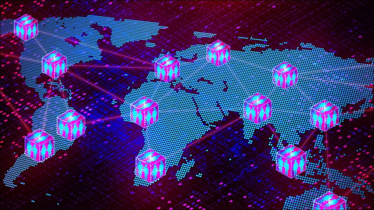 Connexions blockchain décentralisées à travers le monde.