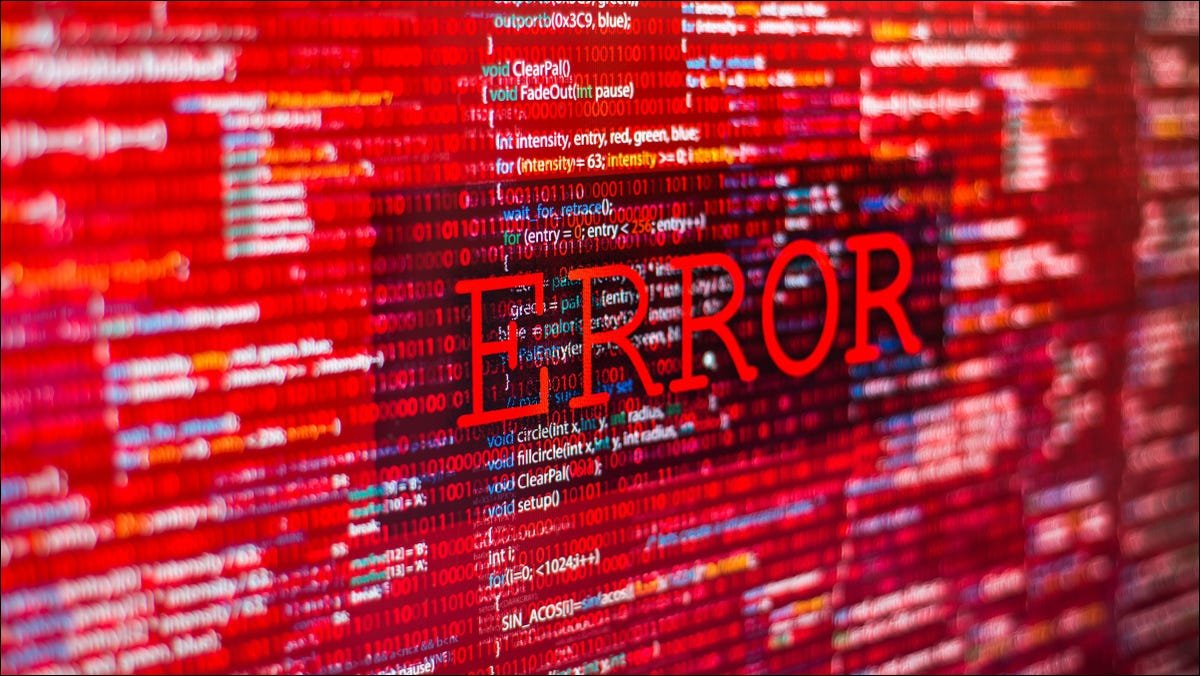 Graphique montrant un message d'erreur rouge superposé sur le code informatique