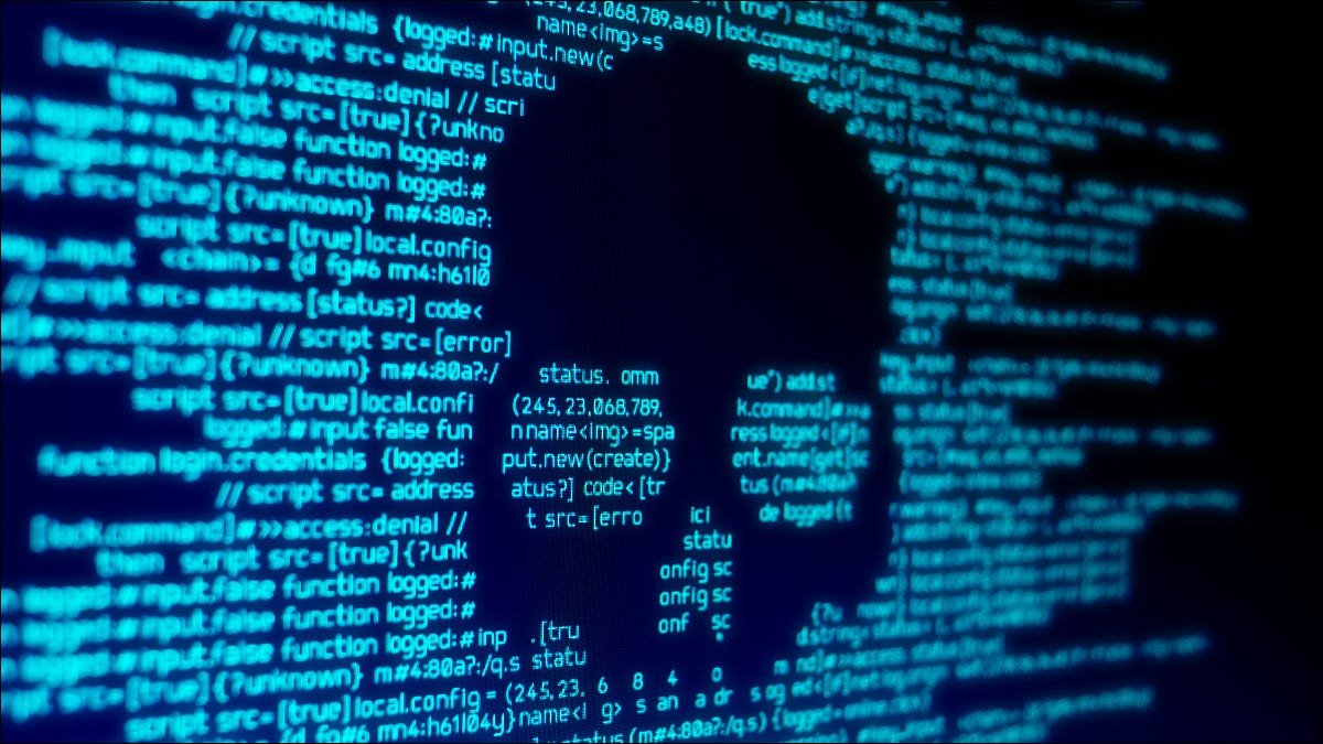 Code informatique en forme de crâne sur un écran