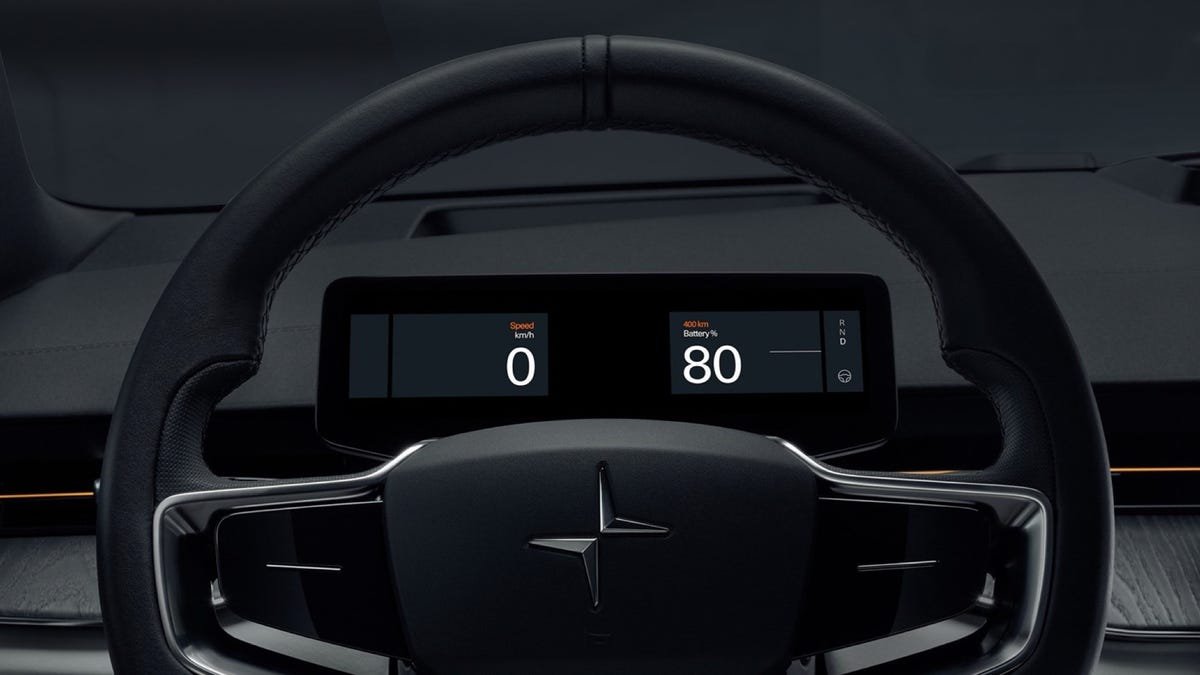 Intérieur et volant de voiture Polestar 3.