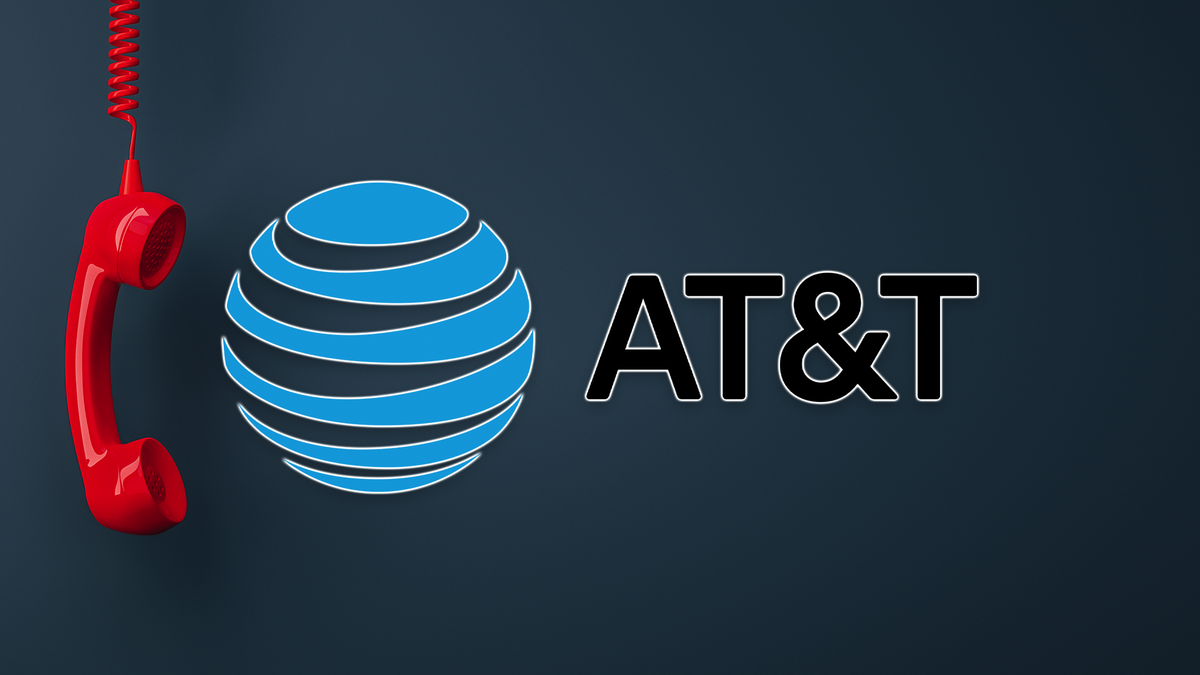 Le logo AT&T avec un vieux téléphone fixe.
