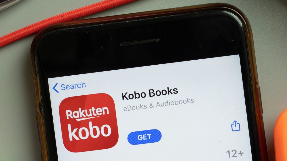 Logo de l'application mobile Kobo Books sur l'écran du téléphone.
