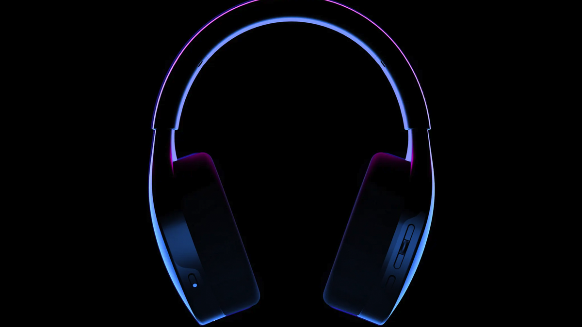 Le casque sans fil HED Unity sur fond noir avec éclairage bleu-violet.