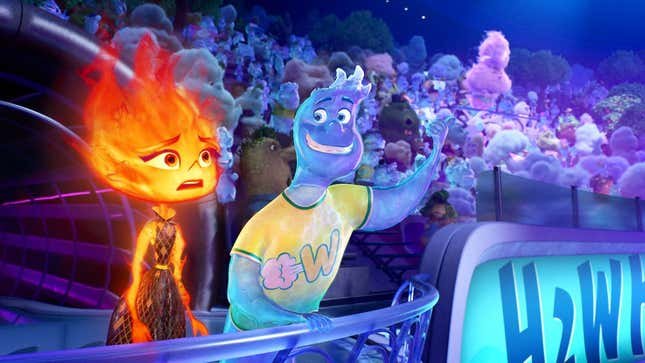Ember et Wade dans Elemental de Pixar.