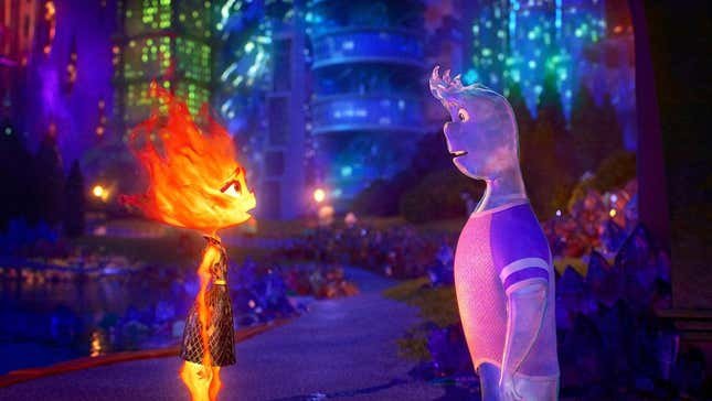 Ember et Wade dans Elemental de Pixar.