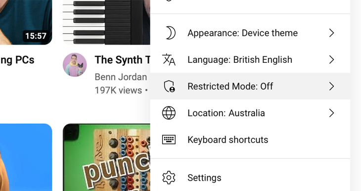 Basculer en mode restreint sur le bureau YouTube
