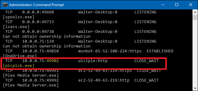 Le port 49902 est utilisé par le processus "picpick.exe."