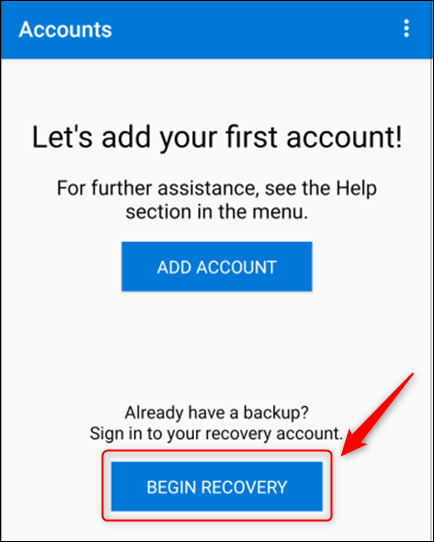 Cliquez sur "Commencer la récupération" dans Microsoft Authenticator.