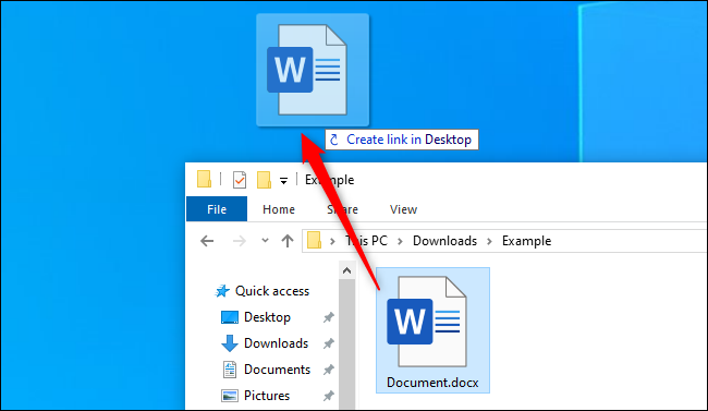 Création d'un raccourci sur le bureau à partir d'un fichier dans l'explorateur de fichiers de Windows 10