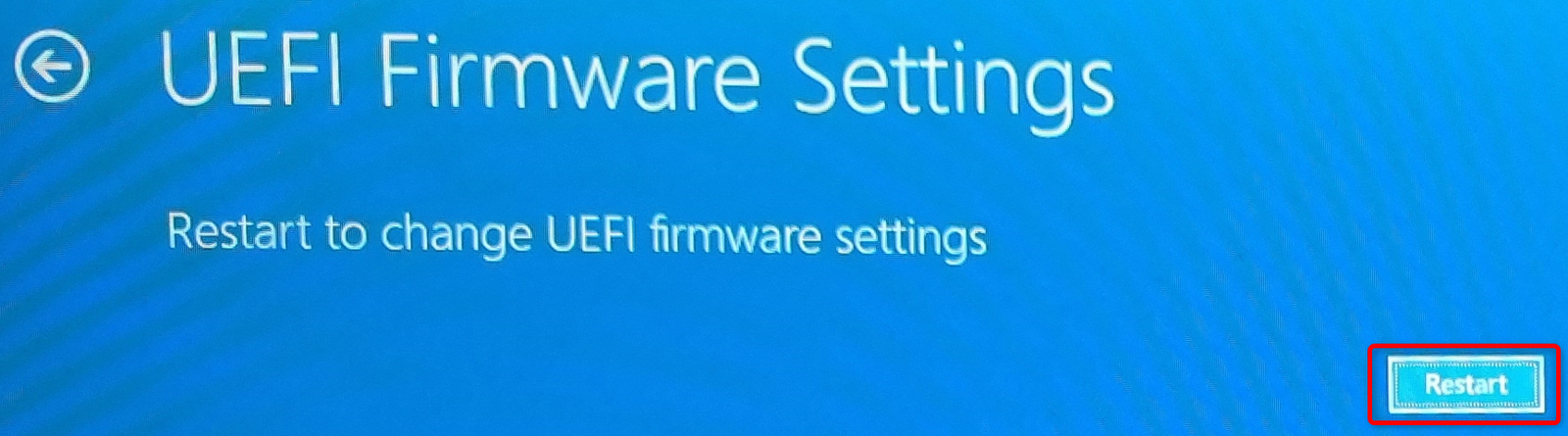 Après avoir choisi d'ouvrir le menu de configuration UEFI, cliquez sur le bouton Redémarrer. 