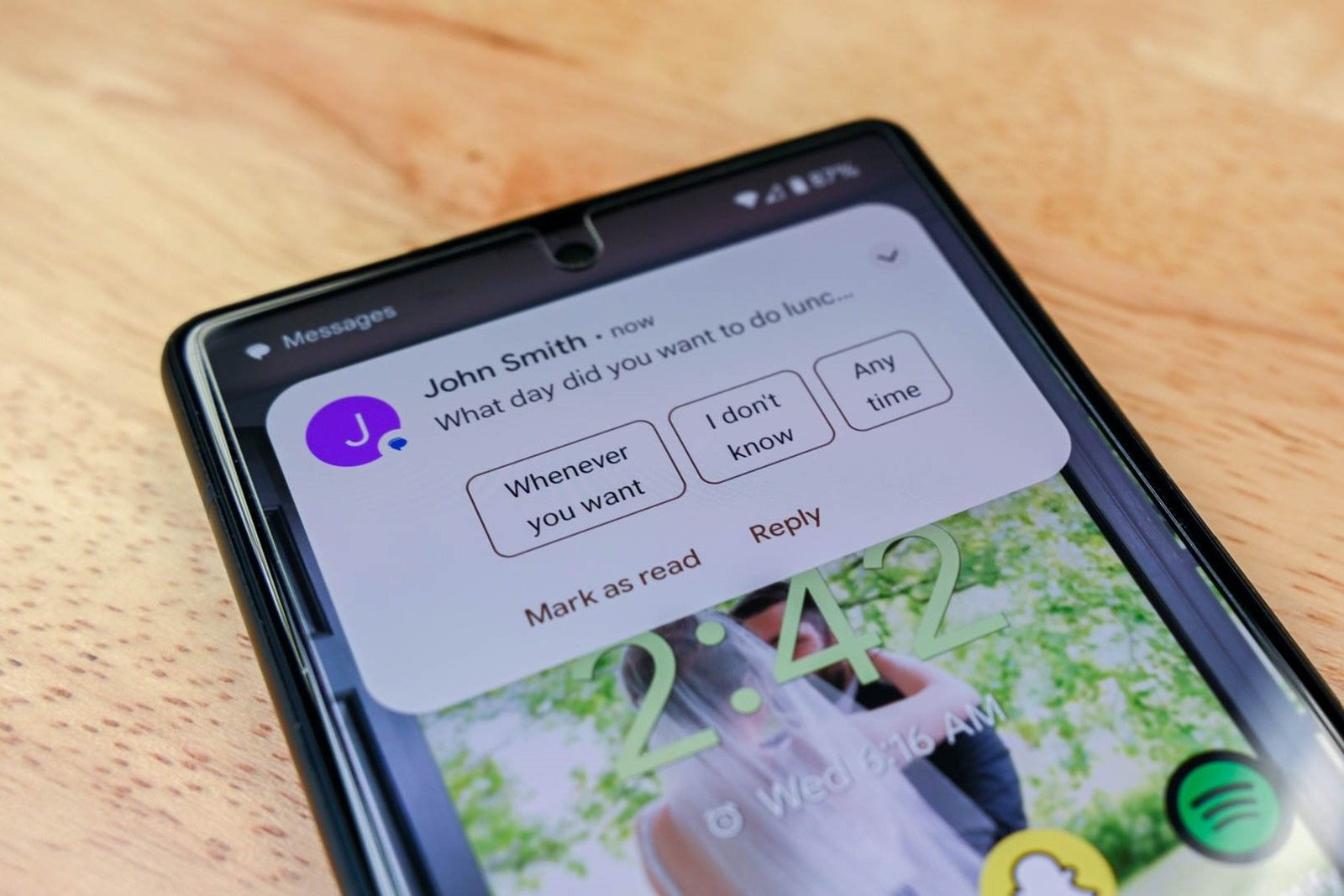 texte entrant sur un téléphone pixel