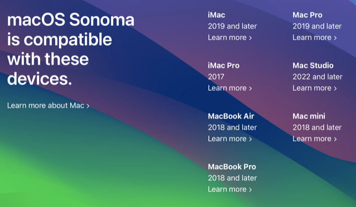 Une liste des modèles de Mac compatibles macOS 14 Sonoma