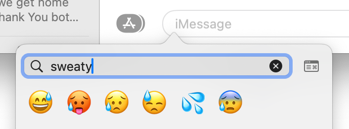 Utiliser le sélecteur d'emoji pour rechercher un emoji pertinent.