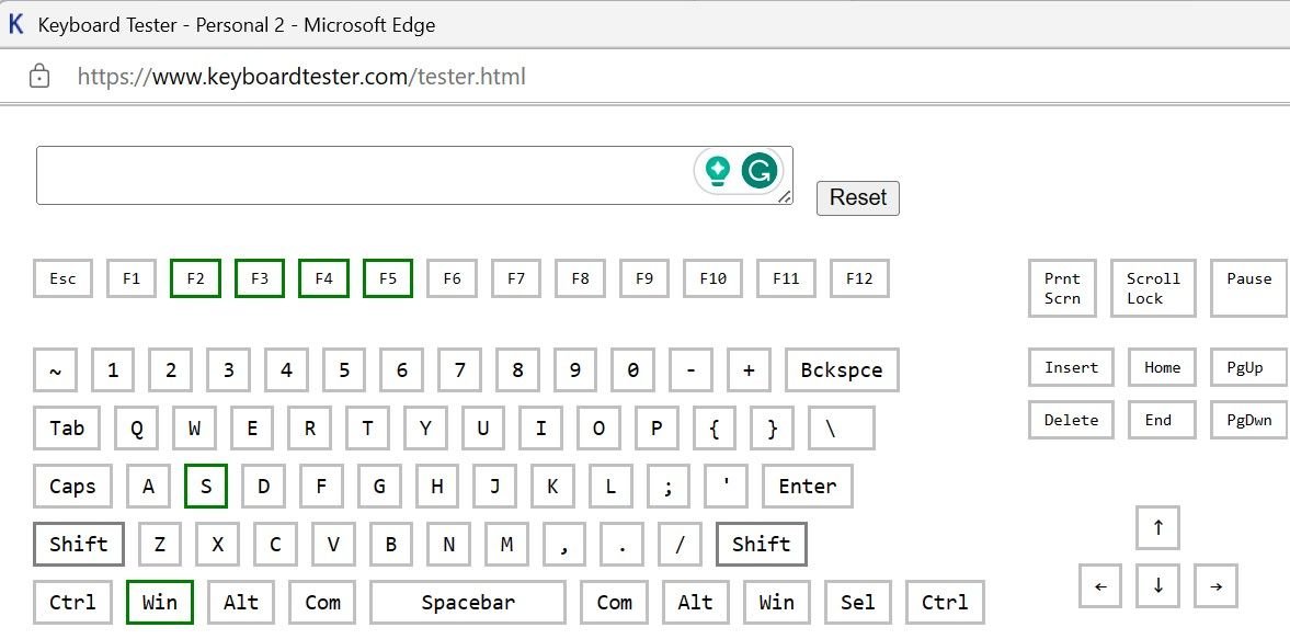 Test des touches de fonction d'un clavier sur le site du testeur de clavier