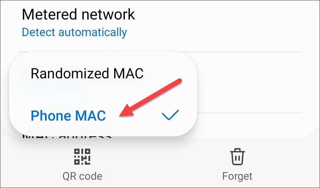 Menu de confidentialité Wi-Fi sur Android