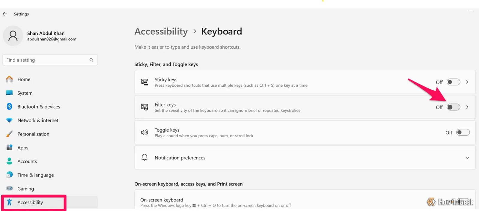 Désactivez la touche de filtre dans l'application des paramètres Windows