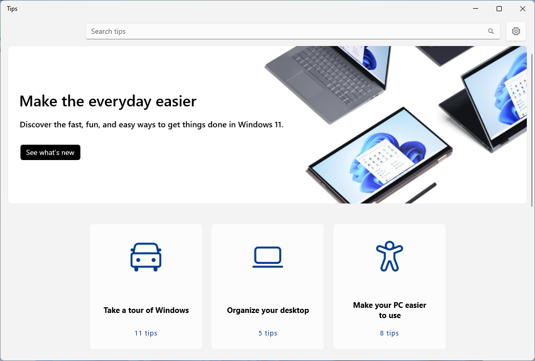 Capture d'écran de l'application Conseils Windows 11