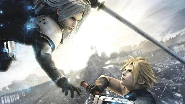 Sephiroth contre Cloud Strife dans les illustrations clés de Final Fantasy VII : Advent Children.