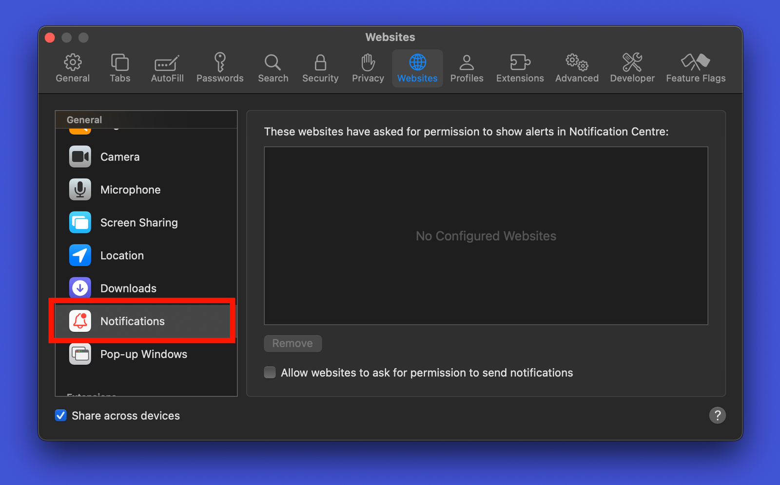 Gérez les notifications dans Safari.