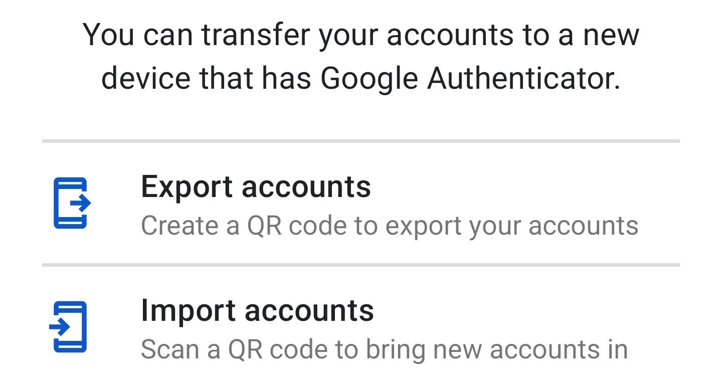 Fonctionnalité de transfert de comptes Google Authenticator