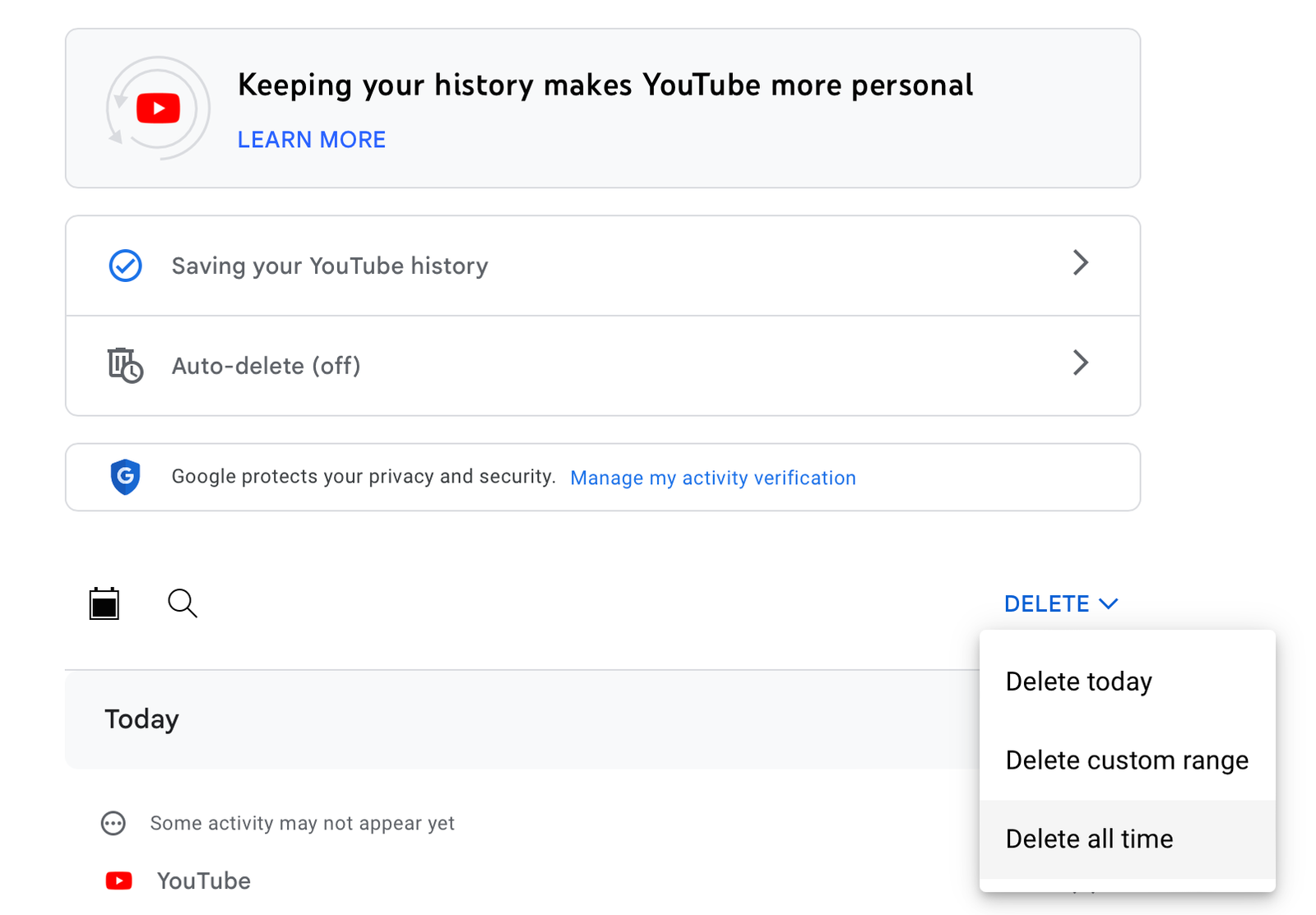 Effacez tout votre historique YouTube à l'aide du "Vos données sur YouTube" paramètres.
