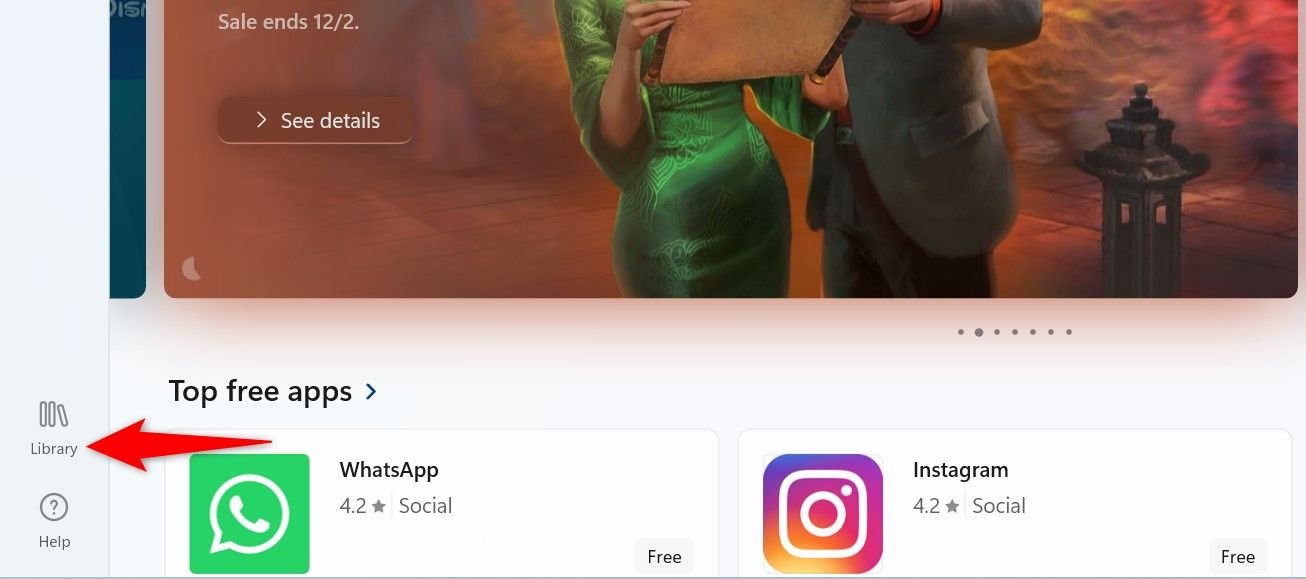 « Bibliothèque » mise en évidence dans le Microsoft Store.