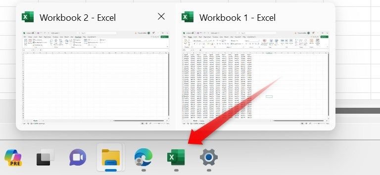 Passez la souris sur l'icône Excel dans la barre des tâches pour vérifier les autres fenêtres ouvertes.