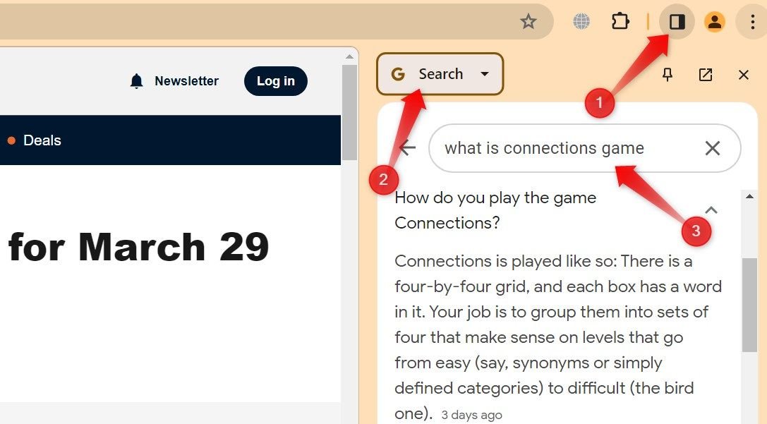 Recherche d'une requête dans le panneau latéral de Chrome.