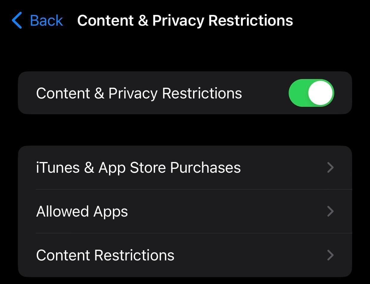 Activation des restrictions de contenu et de confidentialité sur iPhone.